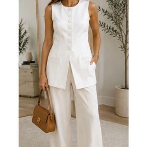 Joie Longline Sleeveless White Button Front Vest Small Tailored Quiet Luxury Top